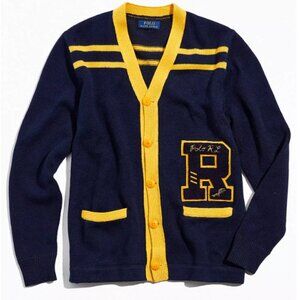 NWT - Men's - Ralph Lauren - Varsity Letterman Patch Navy Cardigan - Size M